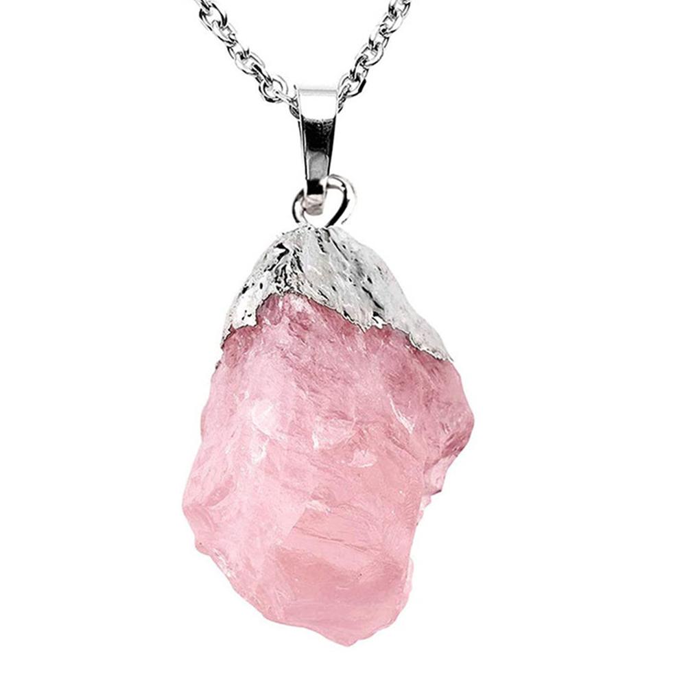 Natürlicher Amethyst Rosenquarz Rohstein Anhänger Unregelmäßig Chakra Heilstein Silberrand Halskette Damen Geburtstagsgeschenk