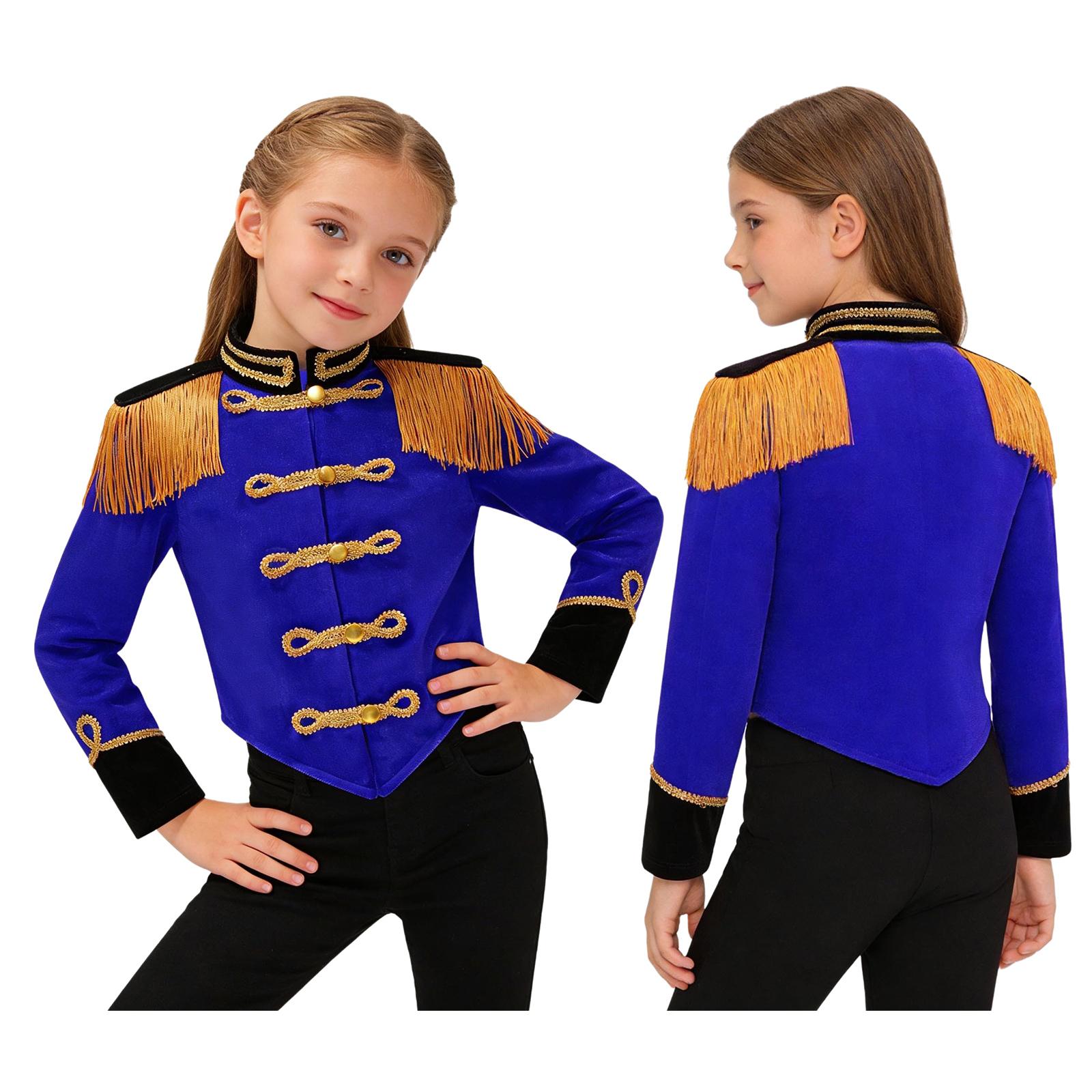 Kinder Mädchen Circus Ringmaster Cosplay Performance Kostüm Halloween Party Langarm Fransen Quaste Epaulet Samt Jacke Mäntel 3-4 Years brown