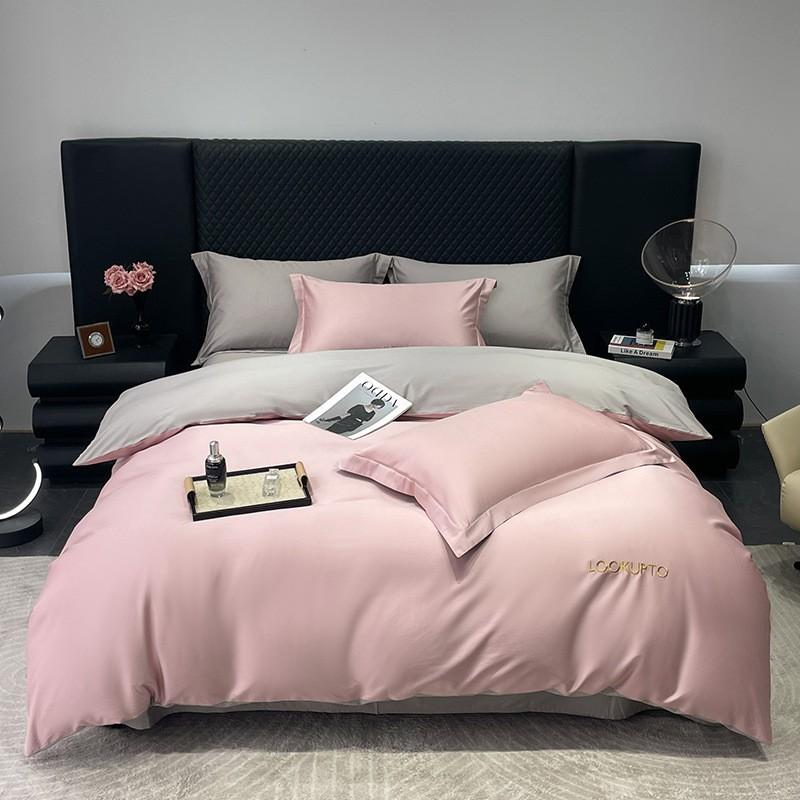 100S Long Staple Cotton Bedding Set A-Class Pure Embroidered Satin Sheet Luxury Solid Color Bedroom