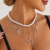 Elegant Pearls Necklace with Chain Star Clavicle Chain Adjustable Choker Neck Jewelry for Wedding Party Special Occasion