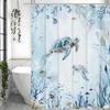 Deniz Kaplumbağası Duş Perdesi, Mavi Yeşil Plaj Kıyı Deniz Kaplumbağası Deniz Yıldızı Denizanası Sualtı Yaratıkları Banyo Dekoratif Duş