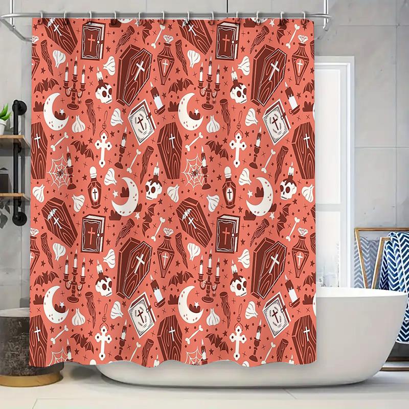 

Gothic Halloween Shower Curtain Spooky Skull Bats Cemetery Home Decor Bathroom Set W60H190(CM)-1 Pcs