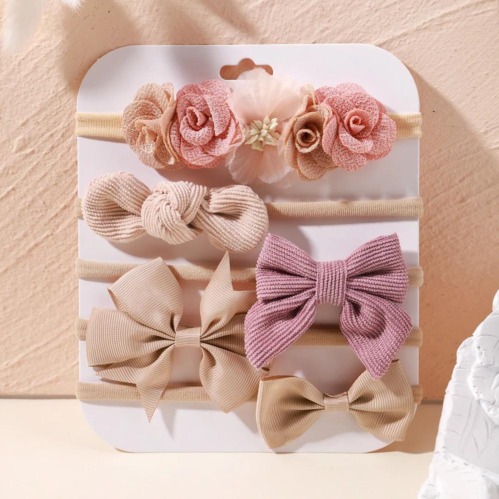 5Pcs/lot Baby Elastic Nylon Headband Newborn Sweet Flower Lace Bow Hair Bands for Babe Infant Toddler Soft Girl Hair Accessories