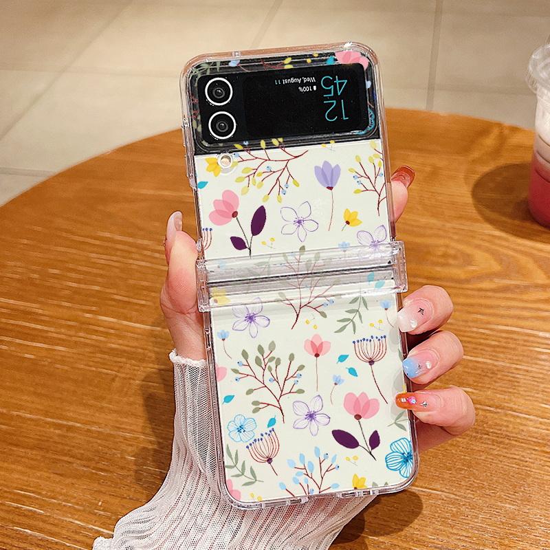 

Для Samsung Galaxy Z Flip6 Flip5 Flip4 Flip3 цветной чехол с бабочками и цветами противоударный прозрачный жесткий складной чехол с защитой от падения Samsung Z Flip5