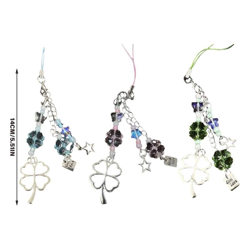 Stylish Lucky Clovers Phone Charm Handmade Craft Supplies Acrylic and Alloy Phone Chain for Bags and Adults Daily Use