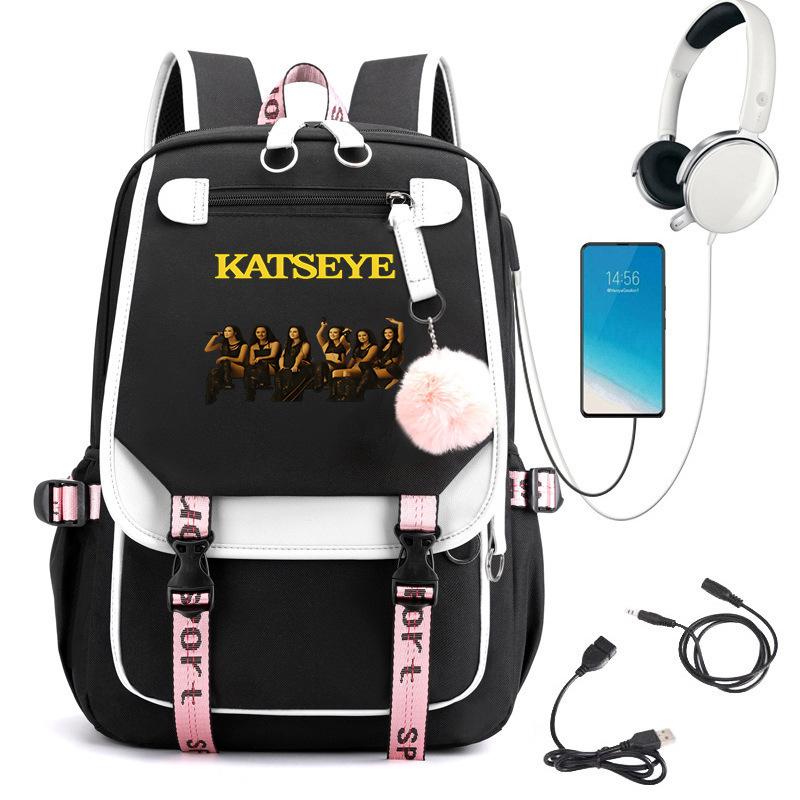 KATSEYE Fashion Laptop Backpack with USB Charging Port Student School Daypack 60123-12