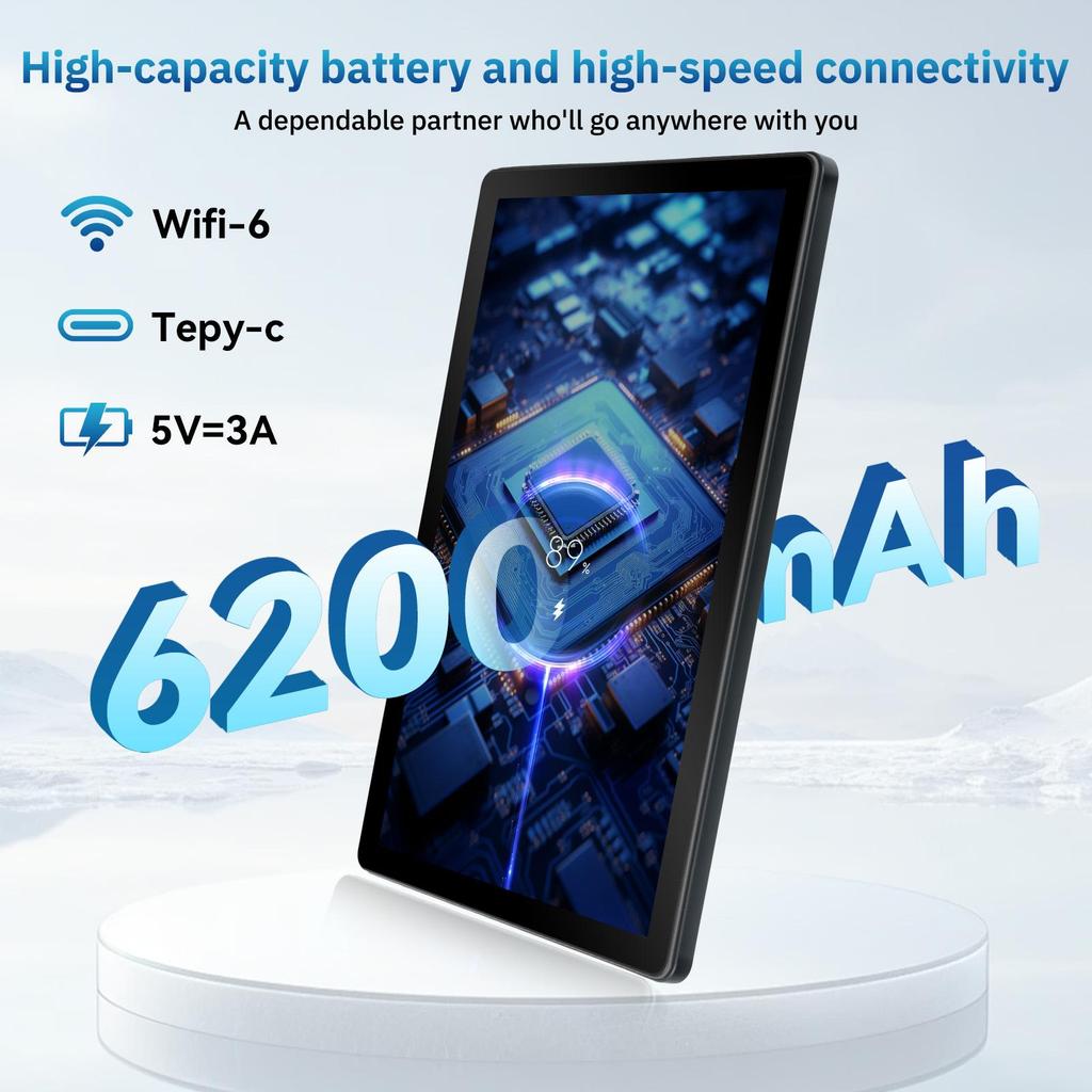 Android 15 Tablet, 10.1 Inch, 30GB+128GB, 6200mAh Battery, Keyboard Mouse Set, WiFi 6