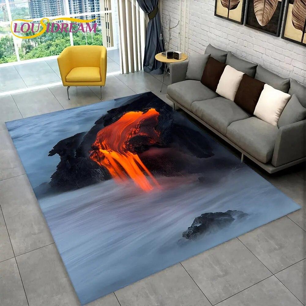 3D Volcano Lava Magma Area Rug Large,Carpet Rug for Living Room Bedroom Sofa Doormat Decoration,Kid Play Non-slip Floor Mat Gift