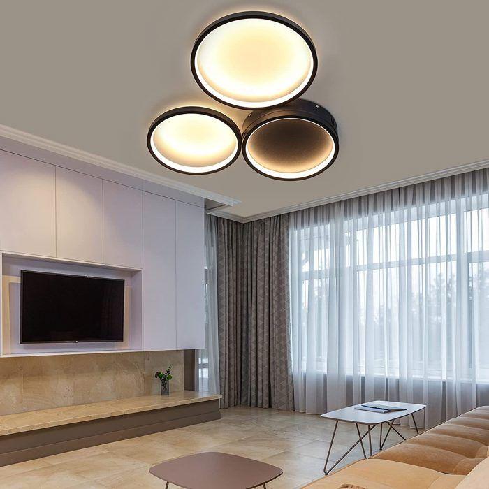 Plafonnier LED - NETTLIFE - 3 Anneaux Design - 22W - Blanc chaud 3000K - Noir métal 44 cm