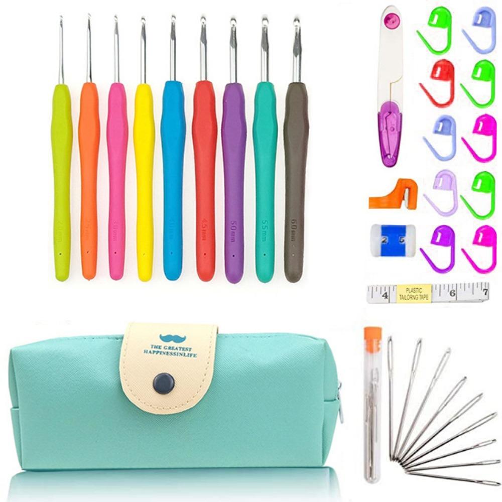 Ergonomic Handles Crochet Hooks Set 5/9/12Size with Storage Case Crochet Kit Soft Handles 2-8mm Crochet Needle Kit Beginners