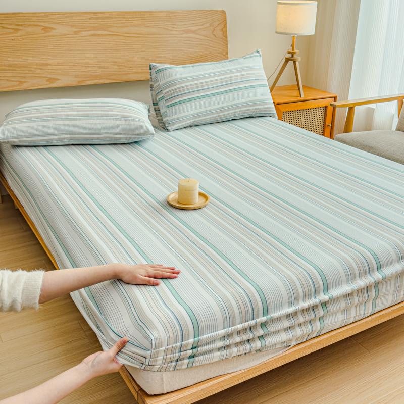 Luxury check style 100% Cotton Bed Sheet Fitted Sheet With Elastic Mattress Cover Couple Bed Linen Bedding Queen King Size