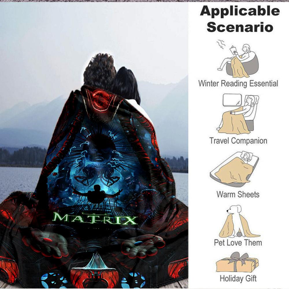 1pc The Matrix Flannel Throw Blanket - HD Printed Lightweight Soft Warm All-Season Blanket for Sofa, Bed, Travel, Camping 047