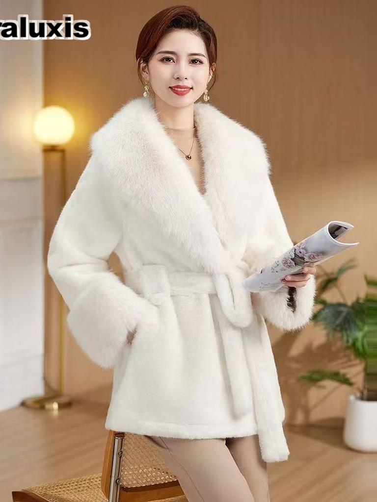 Faux Fox Fur Trimed Cashmere Wool Coat Women's Fashion Winter Warm Overcoat