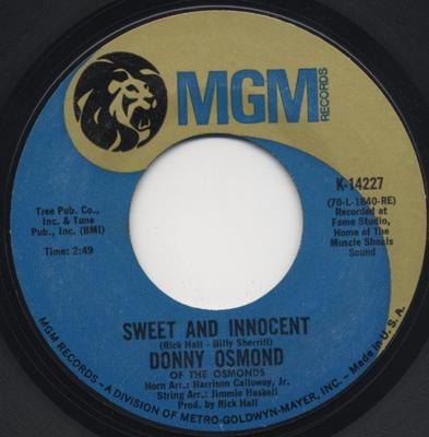 7inch Record DONNY OSMOND - Sweet And Innocent / Flirtin' K14227 MGM 1971 US Rock Used