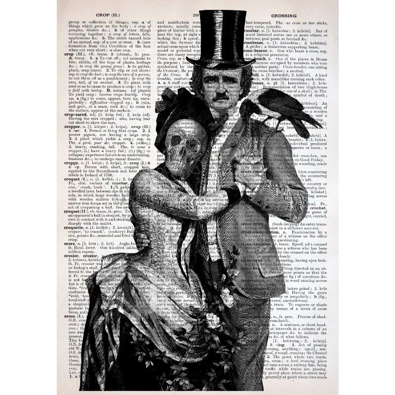 Vintage Dark Gothic Edgar Allan Poe The Raven Artwork On Antique Dictionary Poster Canvas Painting Wall Pictures Home Decor