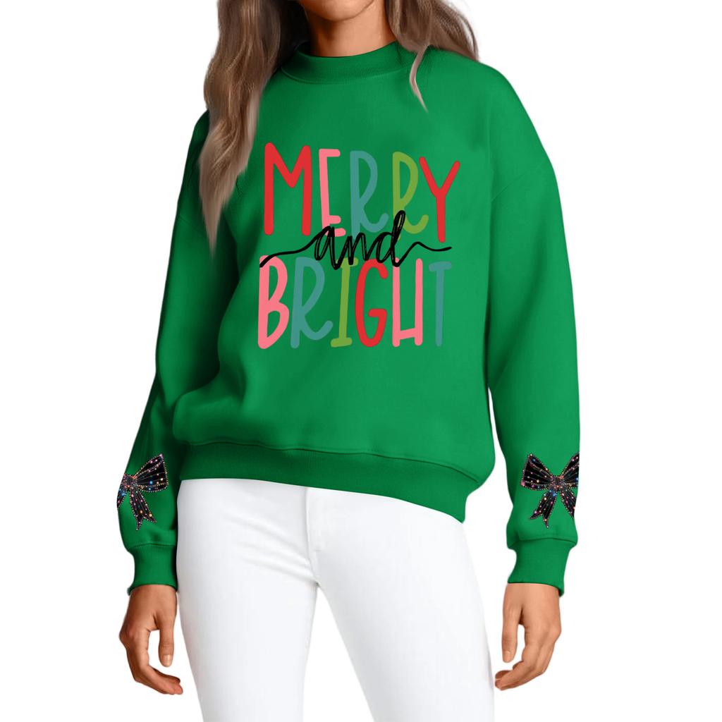 Moletom Feminino Casual de Moda com Gola Redonda, Manga Longa e Estampa de Natal