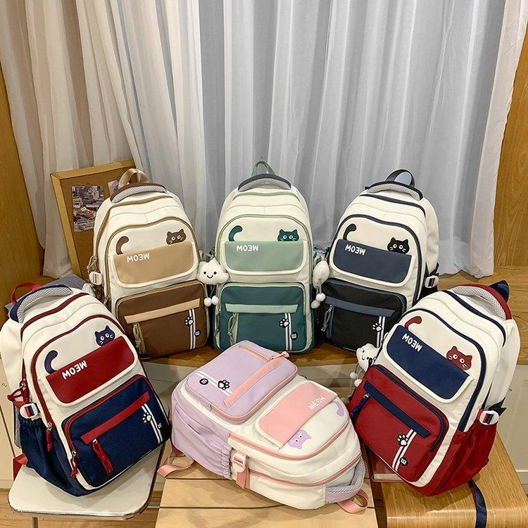Cute Cat Backpack Female Junior High School Student Large Capacity Computer Travel Backpack High School Student Schoolbag Tide