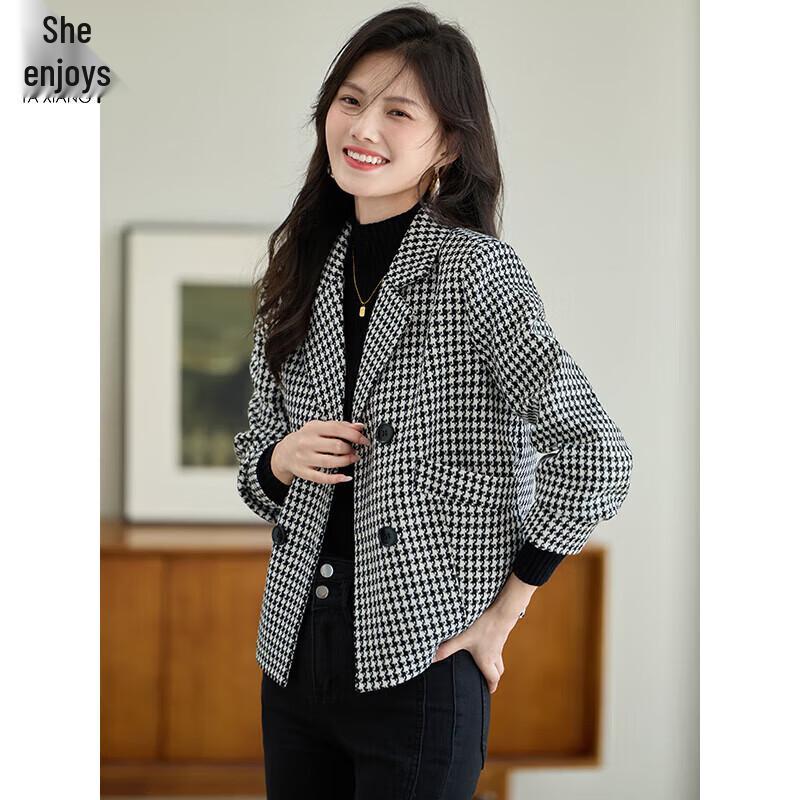 

Women s Houndstooth Short Wool Blend Coat L