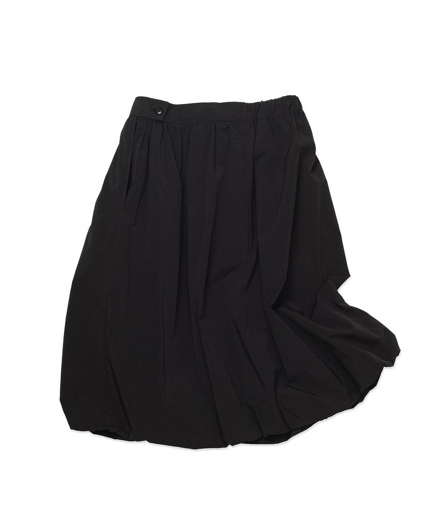 Cotton Bell Shirred Balloon Skirt - Black