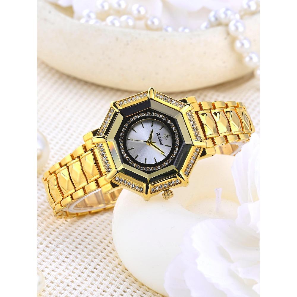 Relógio de Pulso Octogonal de Diamante para Mulheres Pulseira de Aço Inoxidável de Luxo Relógio de Quartzo Moda Strass Relógio de Pulso Feminino para Vestir