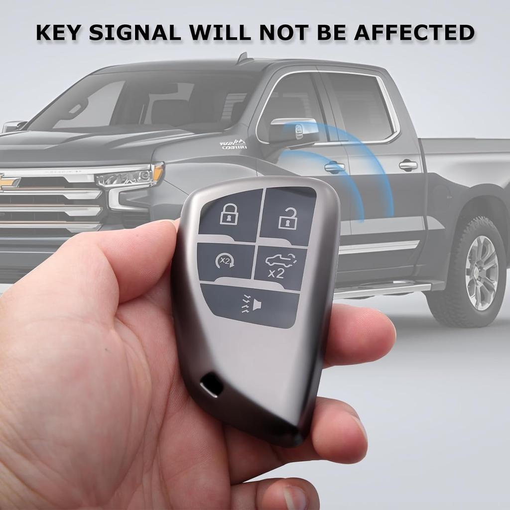 TPU 5-Button Key Fob Cover Case For –2025 GMC Sierra & Chevy Silverado 1500/2500HD/3500HD, 2-Pack, Truck Key Protector Shell (Grey)