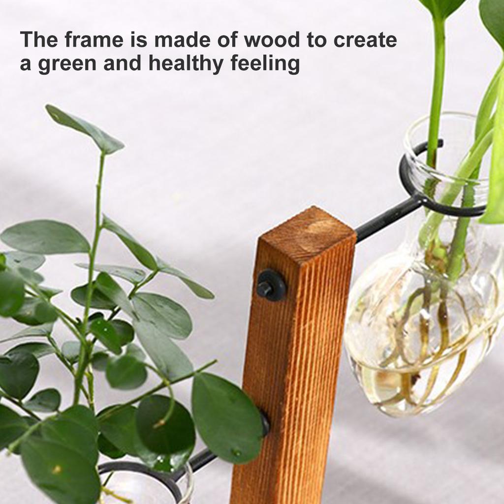 1Pc Heart Shape Hydroponic Vase Desktop Glass Plant Terrarium with Wood Support Stand Glass Vase Water Plant Propagation Station
