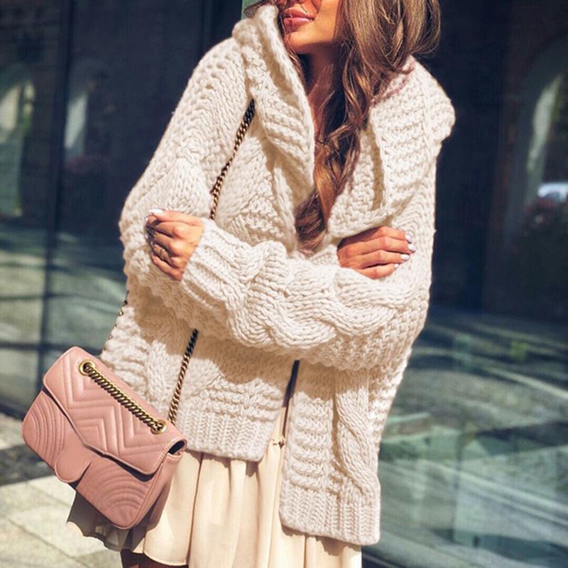 2025 Autumn/Winter Bestseller Women's Solid Color Chunky Cable Knit Cardigan Sweater - European and American Style