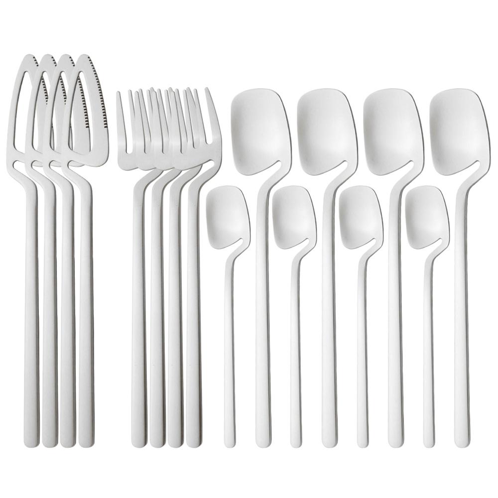 Western 16Pcs Knife Fork Spoon Dinnerware Set Matte 304 Stainless Steel Dinner Cutlery Set Party Kitchen Flatware Tableware