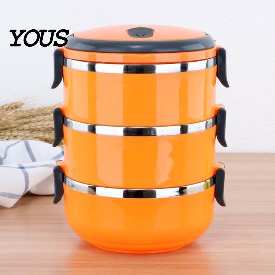 Separate Layer Bento Box Stackable Insulated Lunch with Handle, Stainless Steel Interior Easy Cleaning Portable Thermal Design, Leak-Proof Food