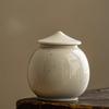 Beige Ceramic Tea Caddy Vintage Mini Portable Storage Jar Household Sealed Moisture Proof Jar Storage Container Crafts Art Decor