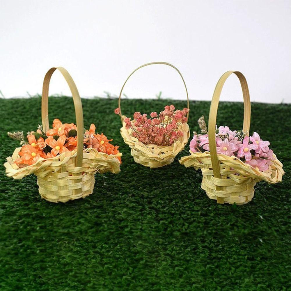 with Handle Braid Flower Baskets Yellow Weaving Basket Gift Flower Arrangement Basket  Flower Shop