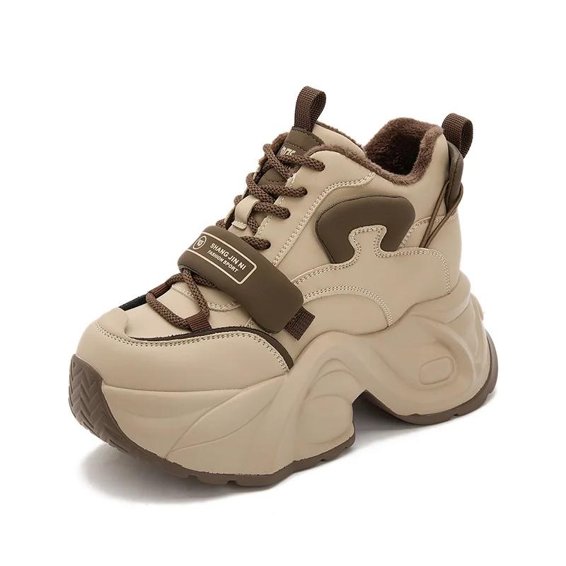 Fashion 9CM Microfiber Leather Autumn Casual Spring Platform Wedge Flats Fashion Chunky Sneakers Women Vulcanize Winter Shoes