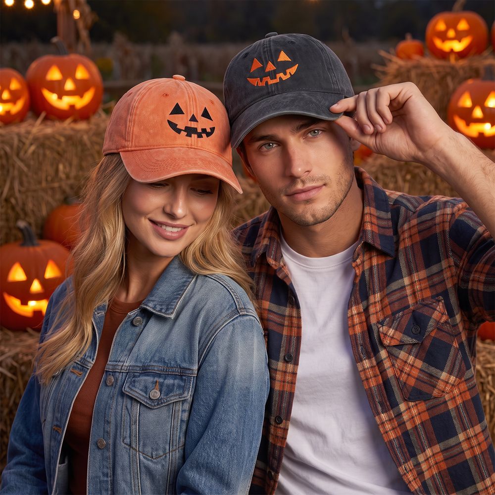 Breathable Halloween Baseball Cap Embroidery Sunshade Cap Cute Embroidered Pumpkin Hat Women's