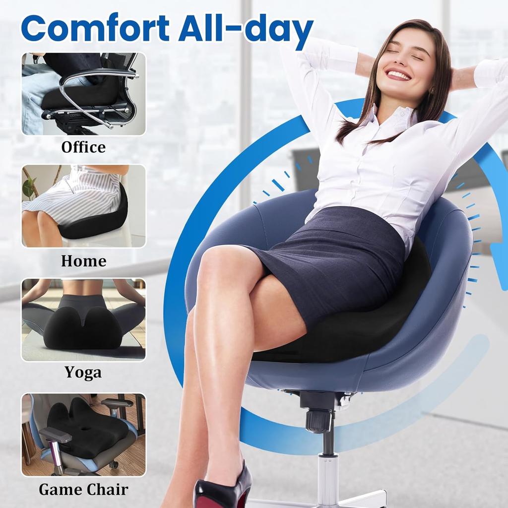 Seat Cushion, Memory Foam Office Chair Seat Cushion for Office Chairs/Car/Long Trip/Desk Chair/Gaming, Extra Large Size for Sciatica & Hip & Tailbone