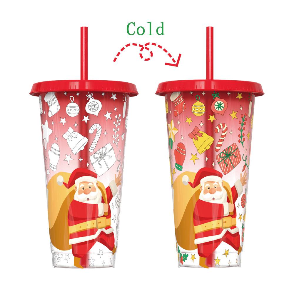 

Christmas Color Changing Cups with Lids and Straws Bulk,Christmas Cups Include Spill Resistant Straw Water Iced Coffee or Tea