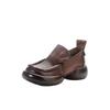 Autumn new leather thick-soled round head black small leather shoes women's thick heel muffin bottom sheepskin retro lazy single shoes