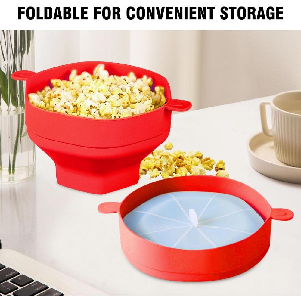 1Pcs Silicone Microwave DIY Popcorn Maker Collapsible Bowl with Lid for Home Family Movie Fruit Dish Kitchen Easy Tools