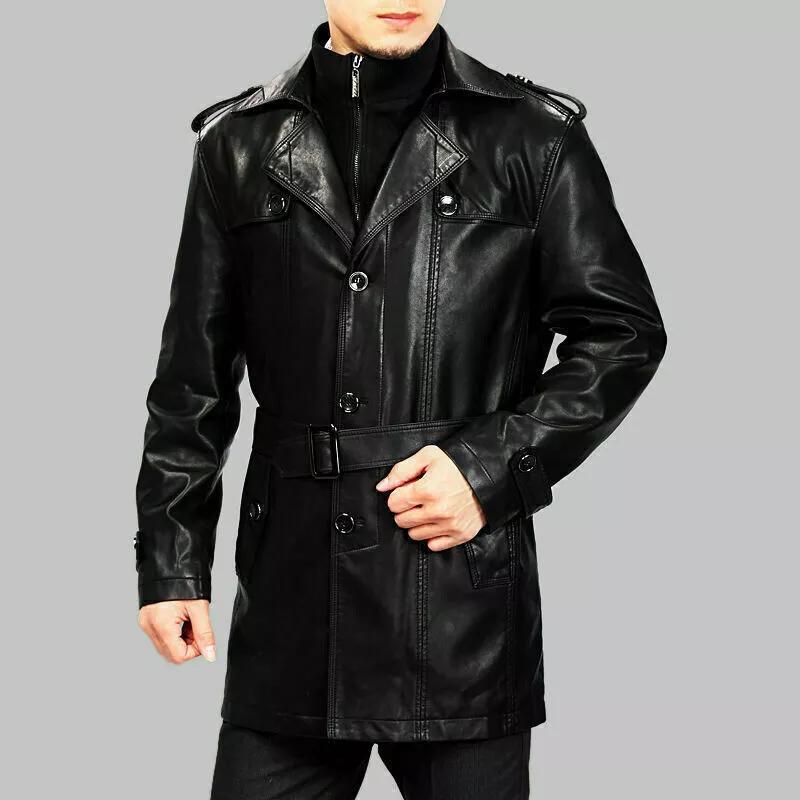Genuine Stylish Formal Trench Coat Casual Men Leather Lambskin Black Halloween