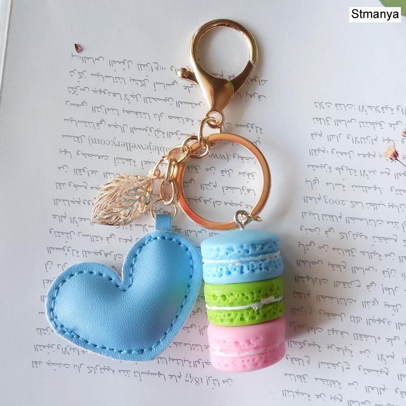 Neuer Kuchen Schlüsselanhänger Mode Auto Schlüsselanhänger Damen Tasche Anhänger Zubehör Frankreich Kuchen Macarons mit Eiffelturm Schlüsselanhänger Geschenk Schmuck