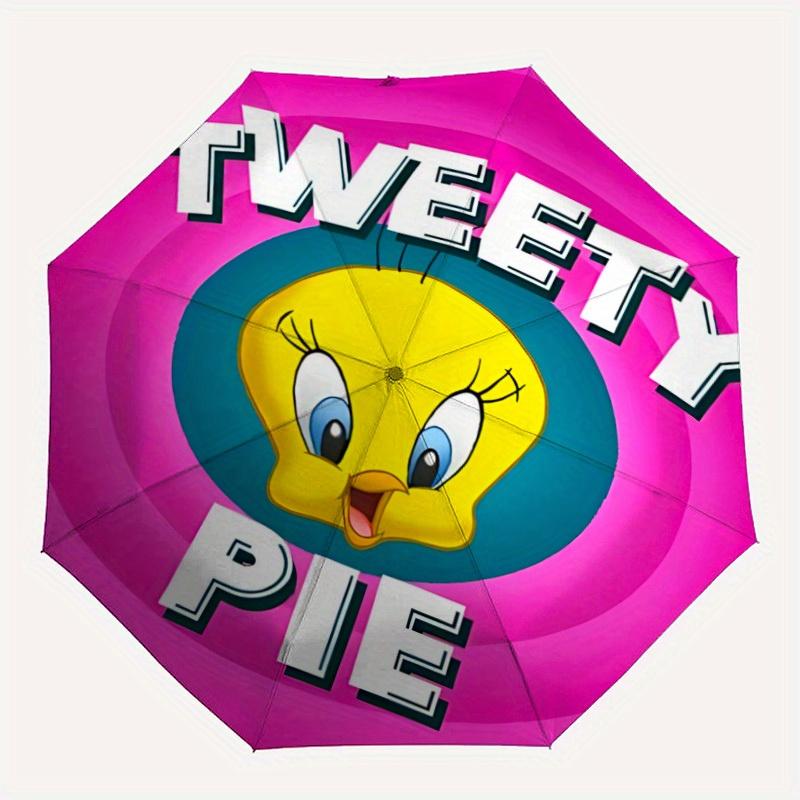 1PC Looney Tunes Tweety Pie Automatic Open/Close Umbrella - Compact Travel Umbrella, 8-Rib Heavy-Duty Construction, Ideal Gift a0828123