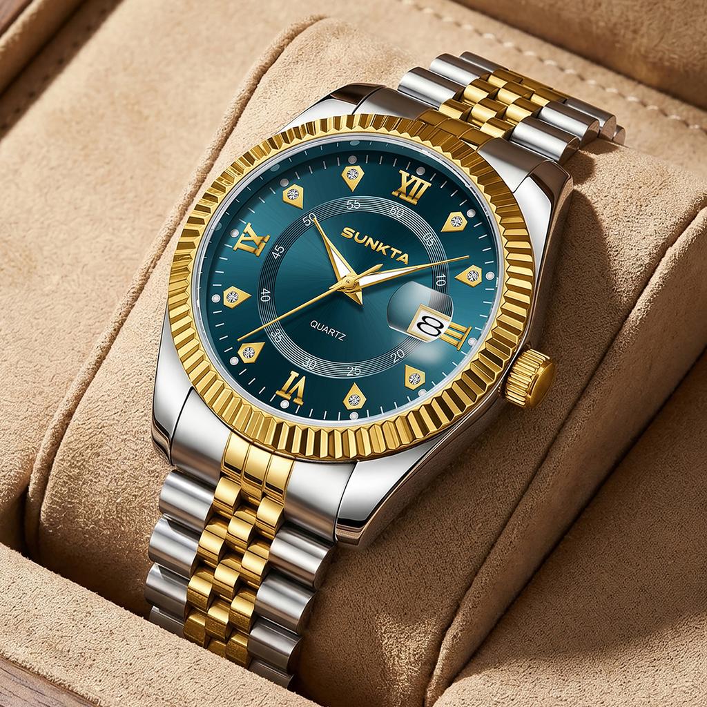 Sunkta Luxury Business Men Wristwatch Waterproof Luminous Date Military Man Watch Stainless Steel Fashion Men's Quartz Watches