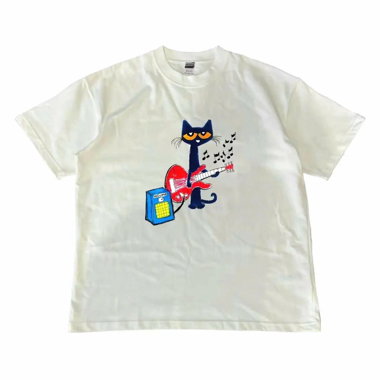 Pete the Cat Playing Guitar Shirt, Baby Tee Graphic Shirt - Menswear Top Tshirt Streetwear party s shirt XL