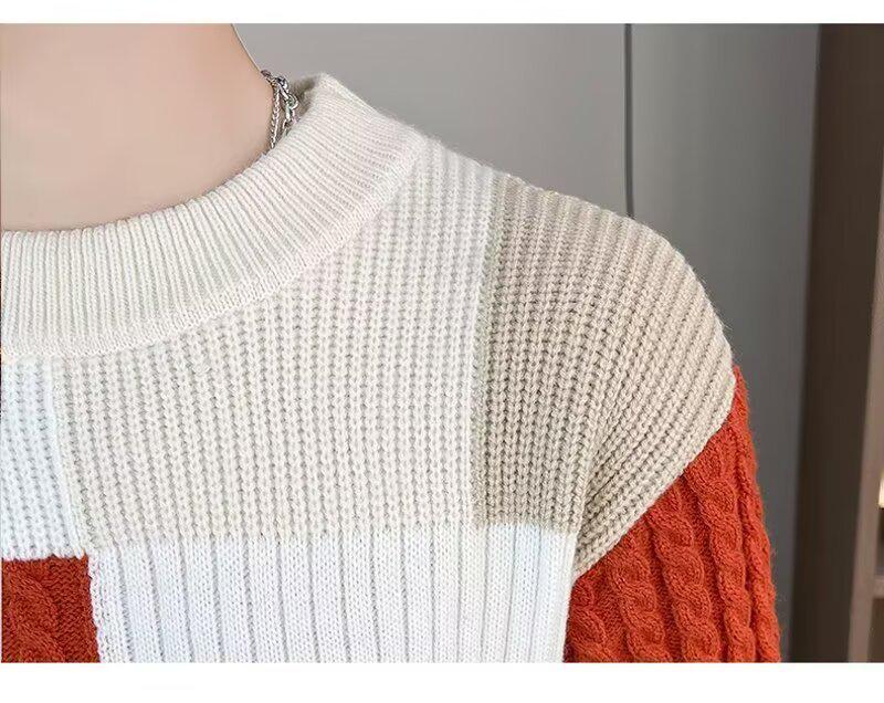 Men's Winter Thickened Color Block Knit Sweater - Warm, Casual, Trendy Fashion