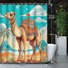 1pc cartoon desert camel palm tree bathroom shower curtain, with 12 hooks for bath curtains, bathroom decoration, bathroom acces