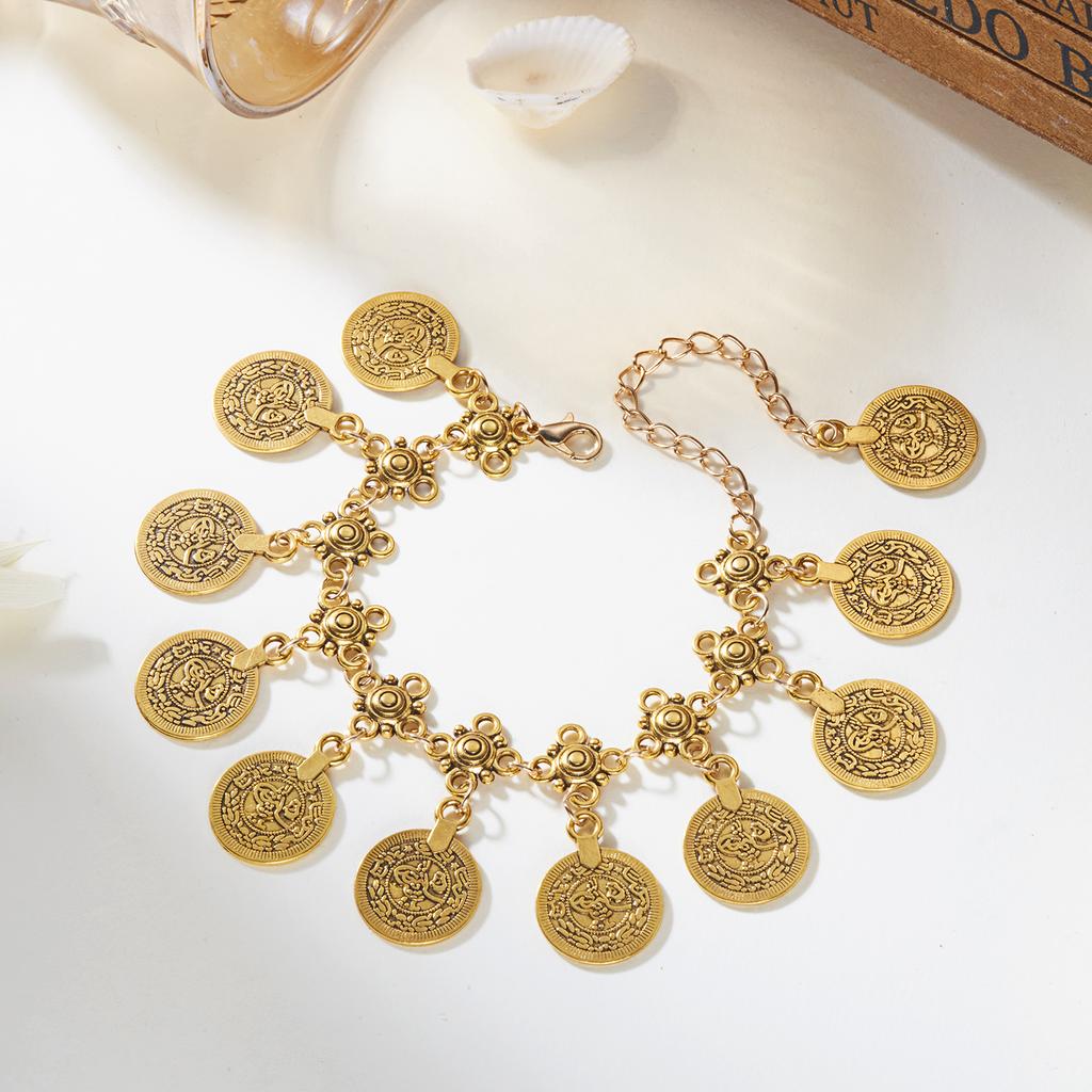 Vintage Bohemian Metal Coin Tassel Anklet for Women Gold Color Coin Foot Leg Chain Bracelet Girls Beach Barefoot Sandals Jewelry