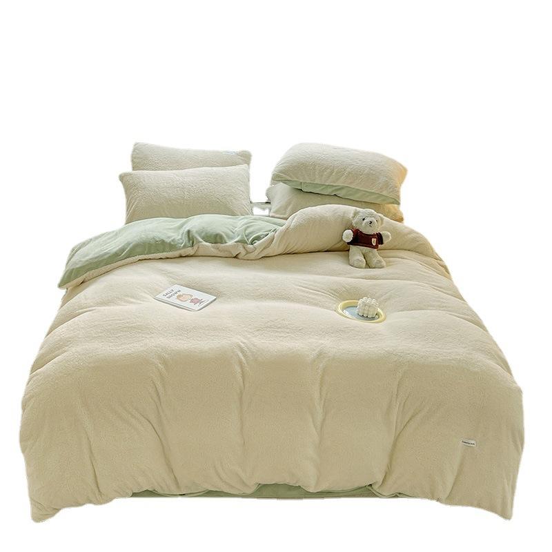 Milk Velvet Four Piece Set Ins Wind Winter Thickened Coral Velvet Bedspread Quilt Cover Flannel Bedding