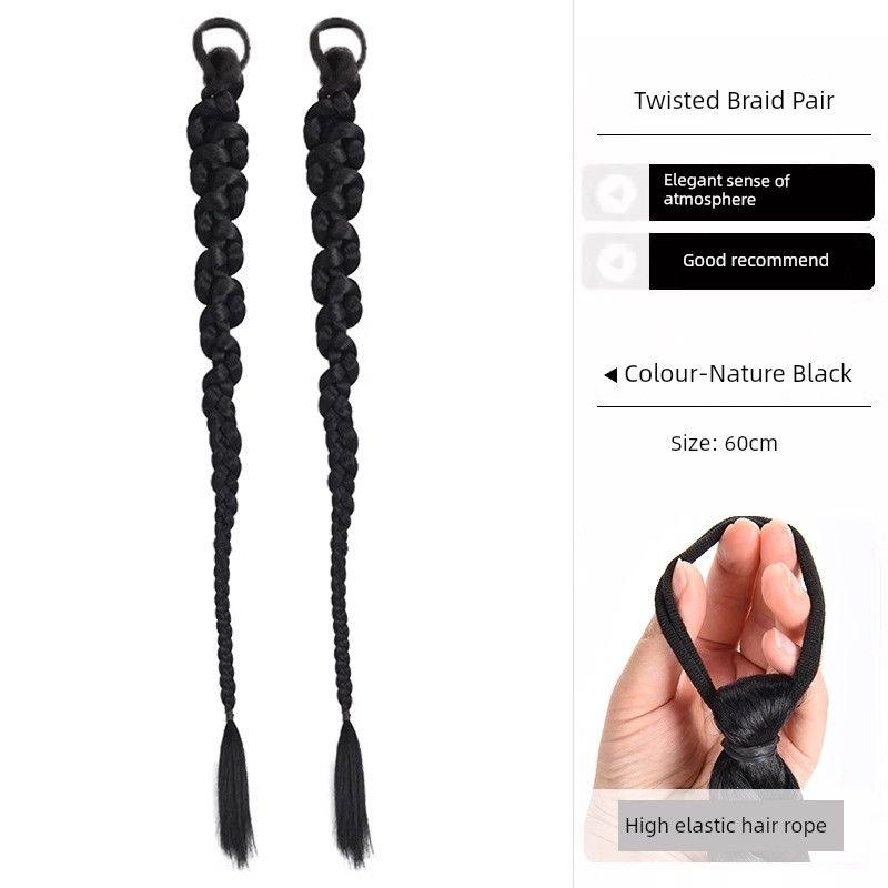 

False Braids Children s New Chinese Gentle Side Tie Cable Stitch Long Braid Ancient Style Cheongsam National Style Twisted Braid Ponytail Extensions New Chinese Twisted Braid [Nature Black] Pair