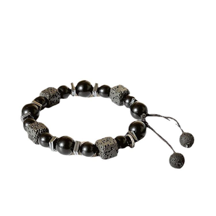 Men’s High-End Adjustable Braided Obsidian & Retro Volcanic Stone Bracelet