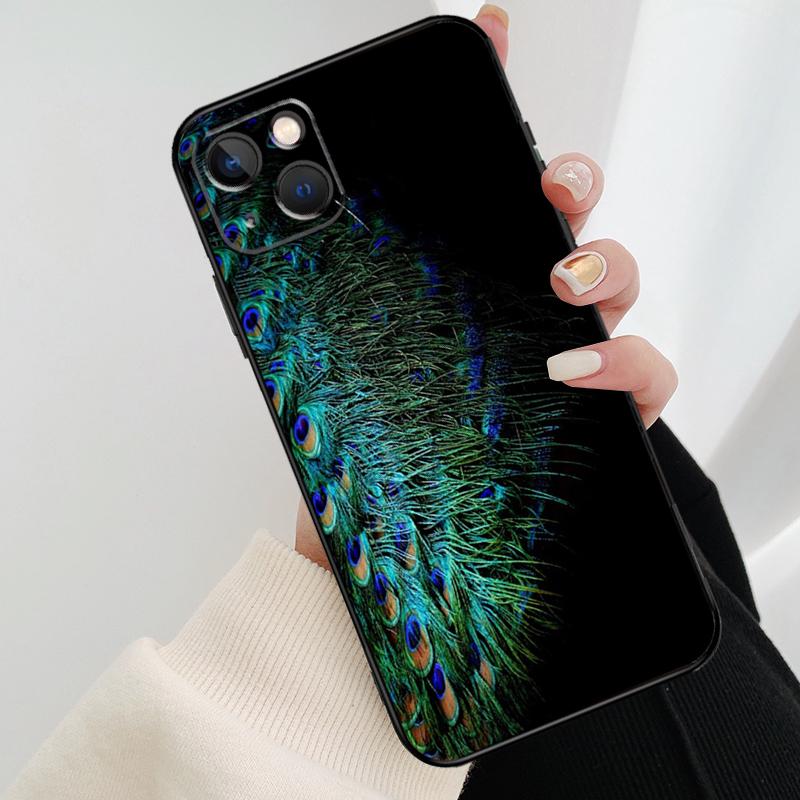 Vogel Pfauenfeder Handyhülle Für iPhone 13 14 15 16 Pro Max 11 12 XS XR X Plus Stoßfester Bumper Weiche Hülle