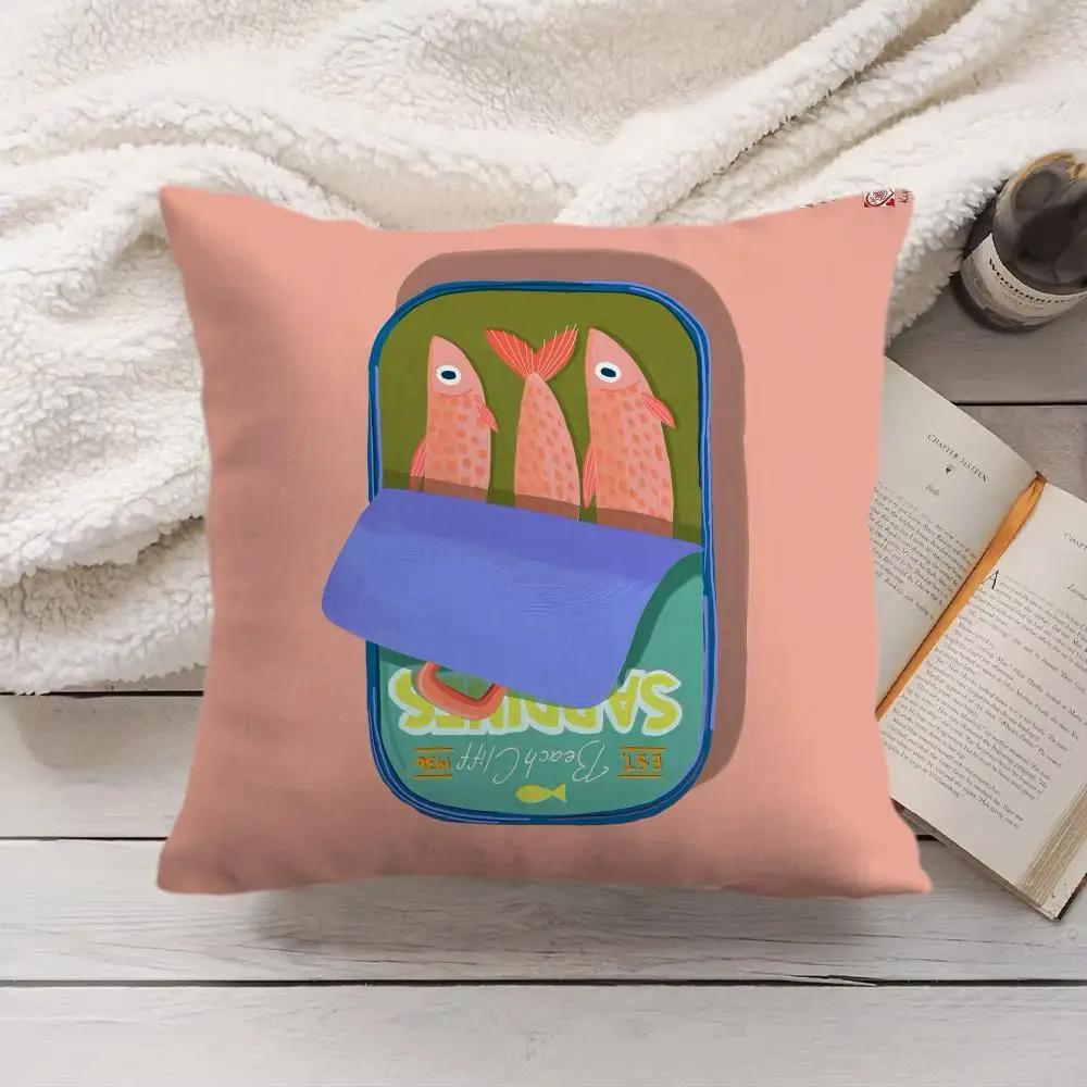 Sardine Cans Art Ins Cushion Cover Silky Short Plush Invisible Zipper Dustproof Sofa Pillow Case For Home Decor